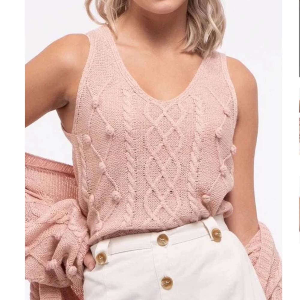 Pink Cableknit Sleeveless Top